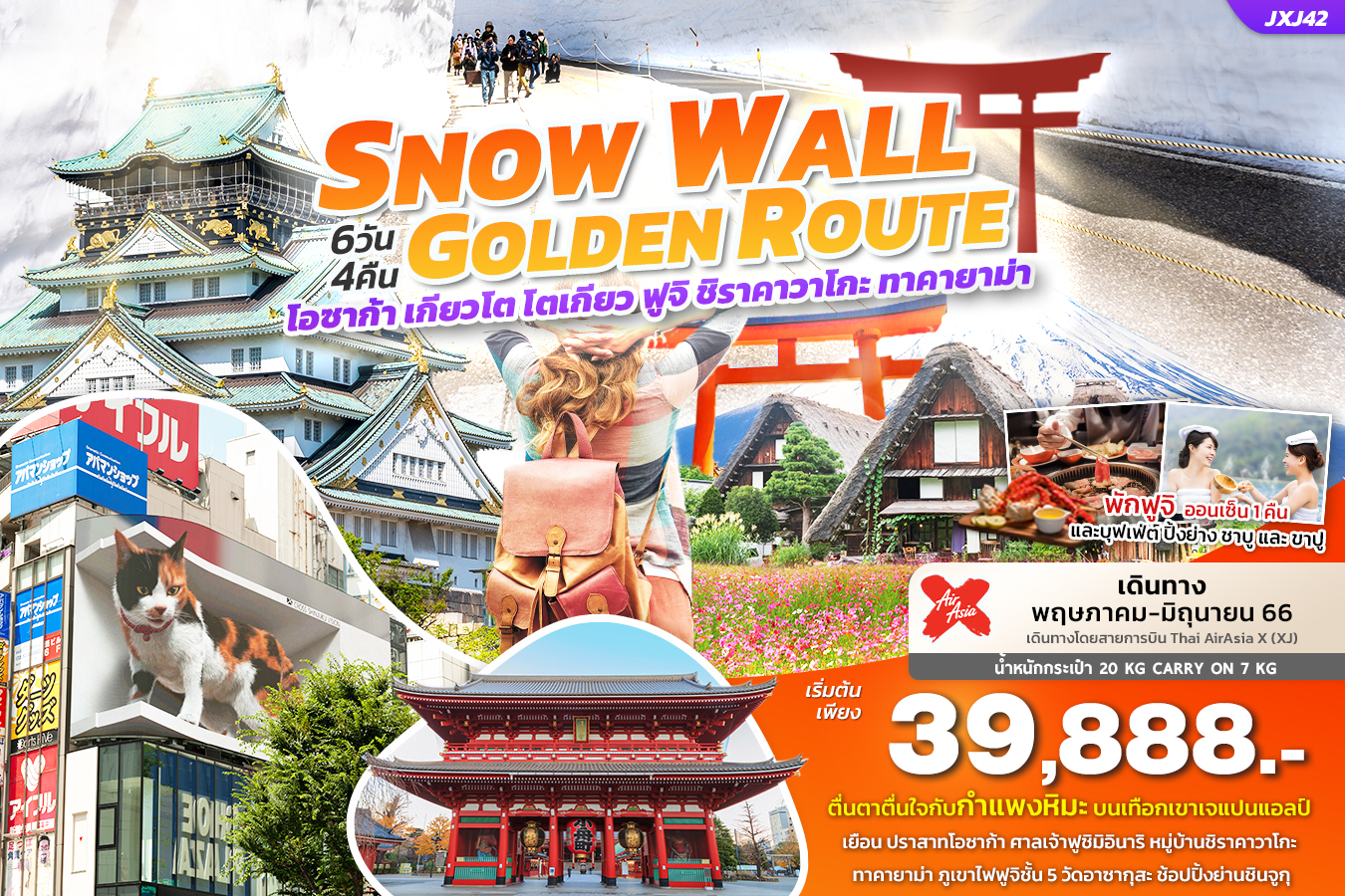 SNOW WALL GOLDEN ROUTE 6วัน4คืน เที่ยวญี่ปุ่น.. โอซาก้า เกียวโต โตเกียว ฟูจิ ซิราคาวาโกะ ทาคายาม่า